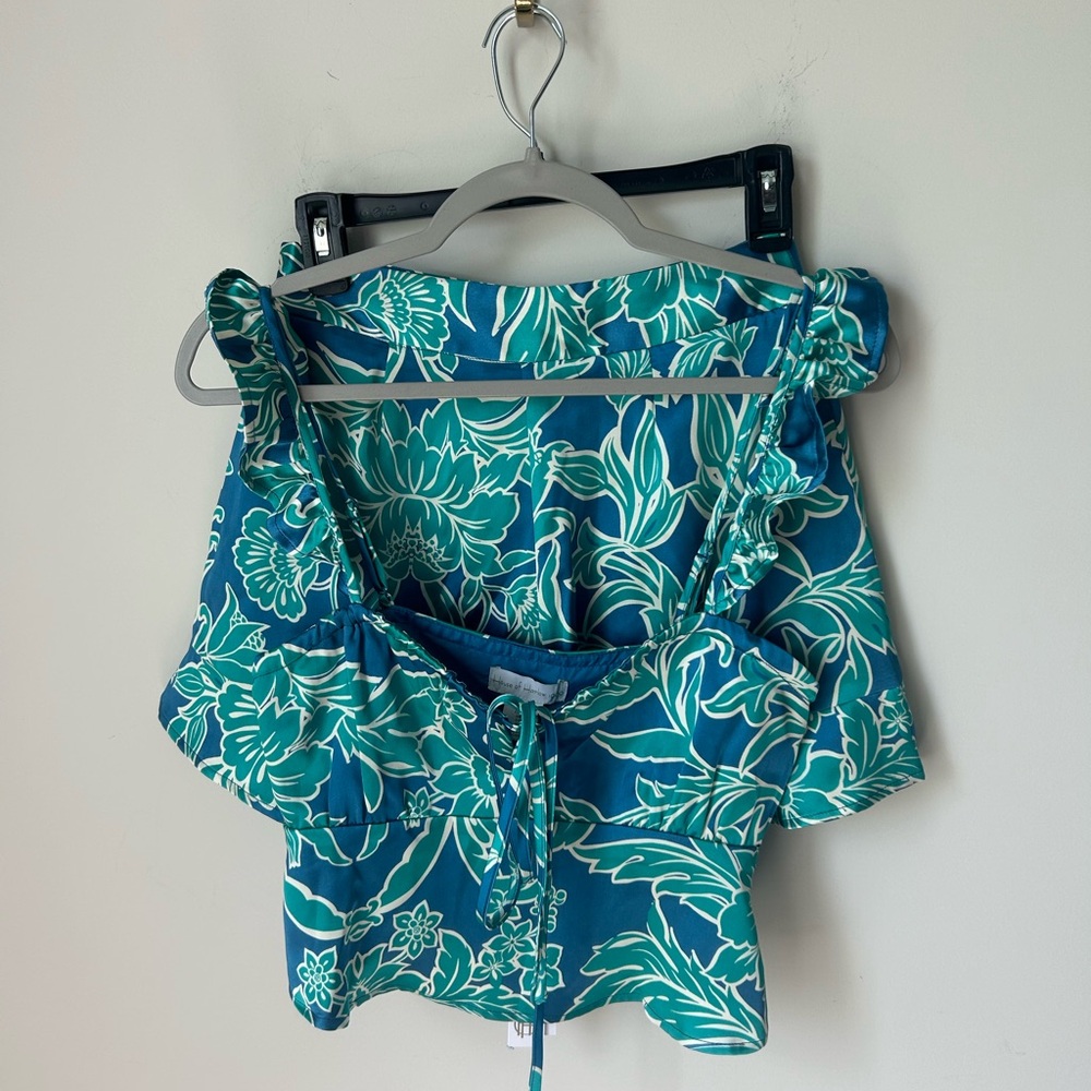 HOh1960 Blue Floral Shorts & Ruffle Tank Top Set